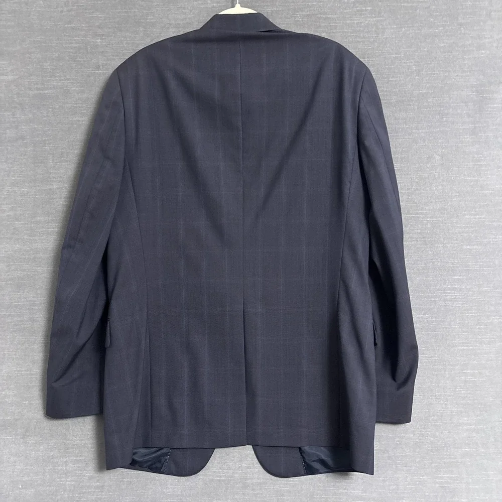 Hart Schaffner Marx‎ Sport Coat 42L Navy Blue Glen Check Plaid Blazer Jacket USA